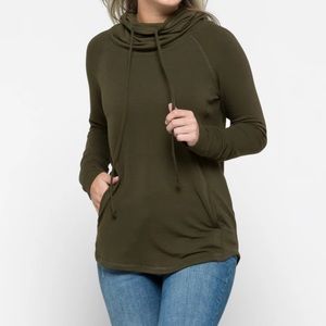 Pink Clover Dark Green Knit Hoodie Top